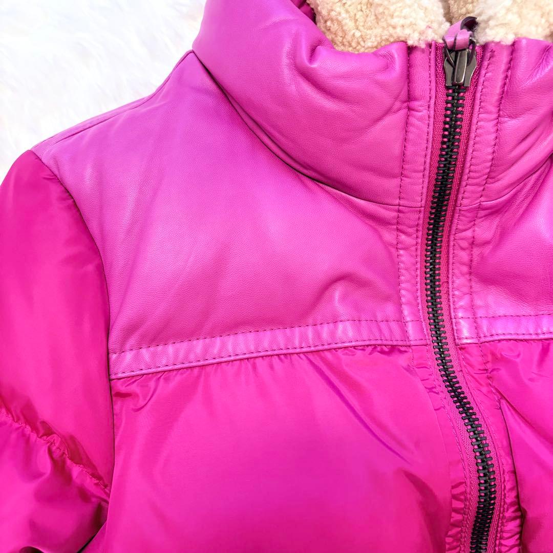 COACH シープレザー切替ボアダウンジャケット ピンク S