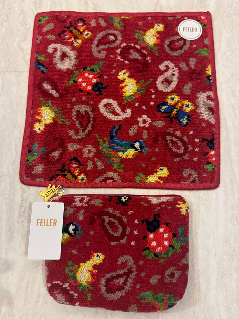 【新品】FEILER ハイジ　旗艦店限定　ワイン　ハンカチとポーチセット