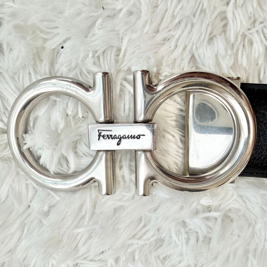 【美品】フェラガモ ベルト ダブルガンチーニ シルバー ブラック