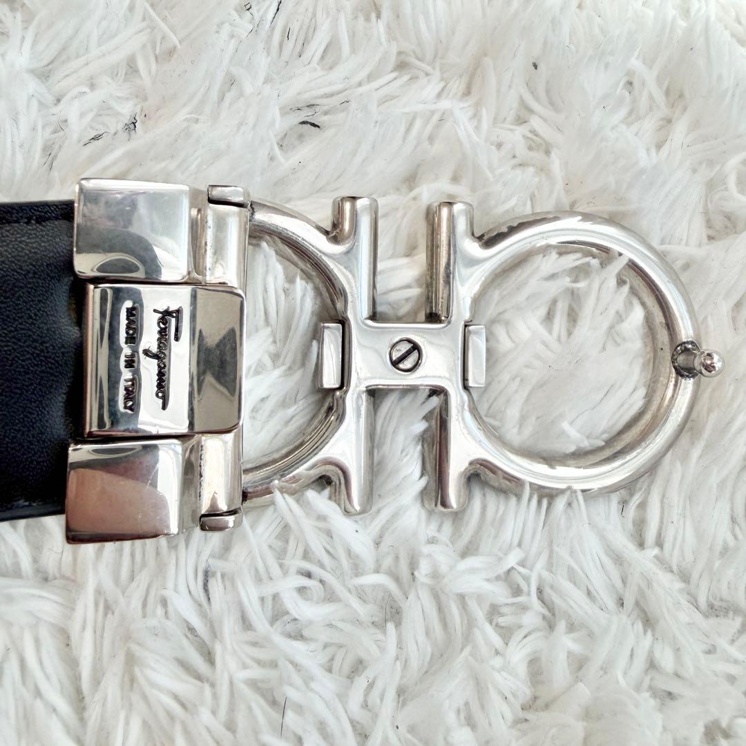 【美品】フェラガモ ベルト ダブルガンチーニ シルバー ブラック