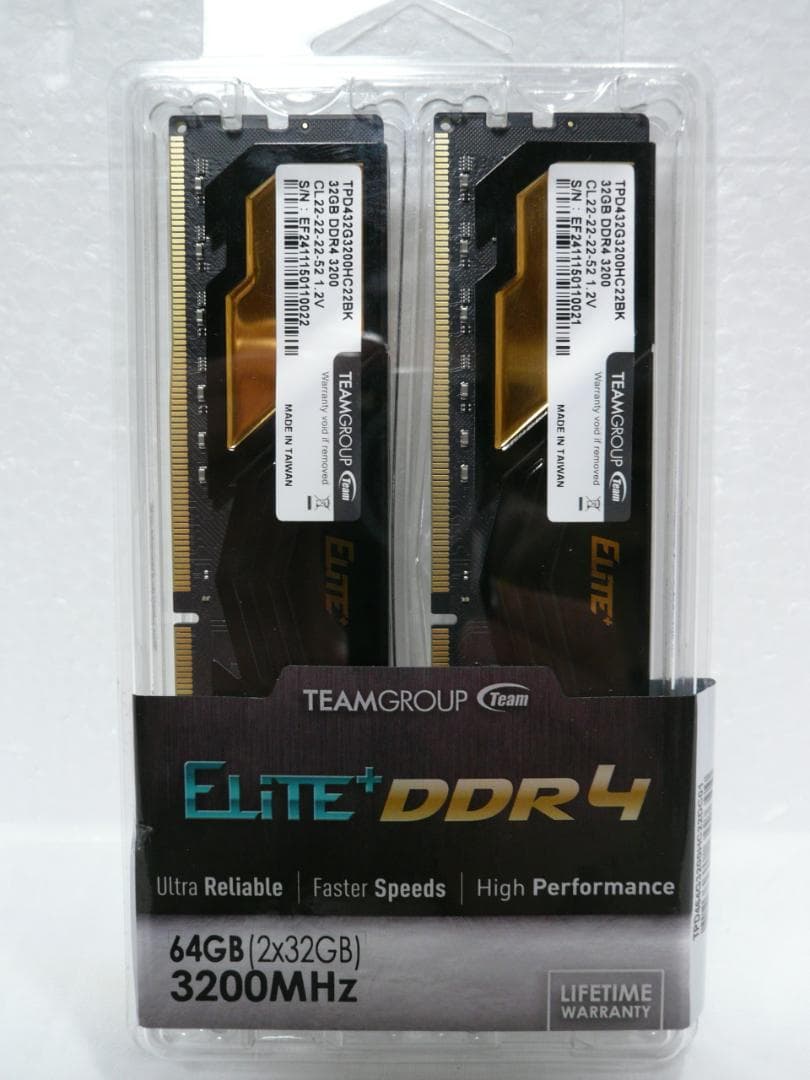 メモリー DDR4 64GB (2x32GB)3200M TEAMGROUP Elite