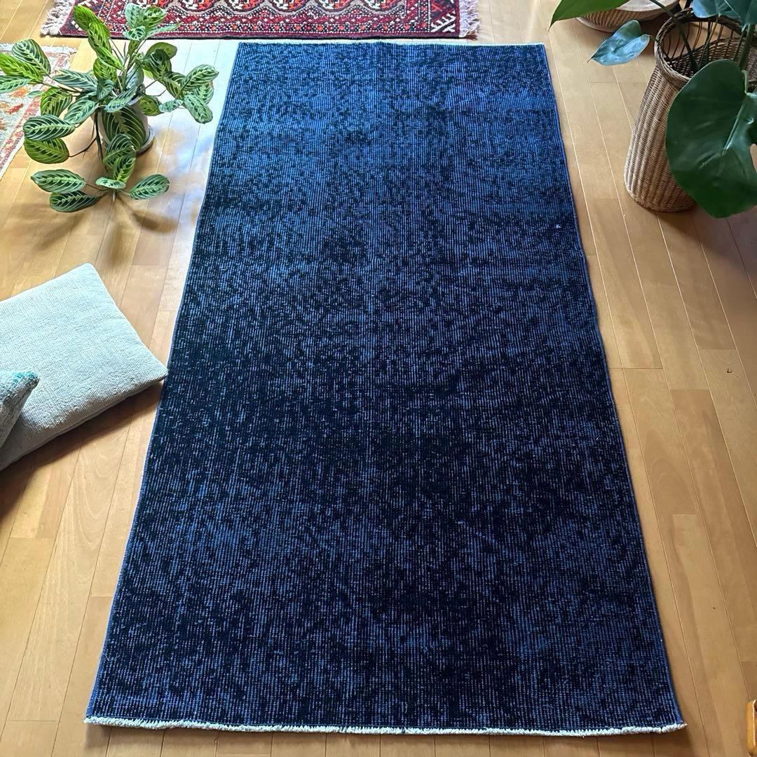 84×171 貴重藍色オーバーダイ　人気ワンカラー　トルコヴィンテージラグ