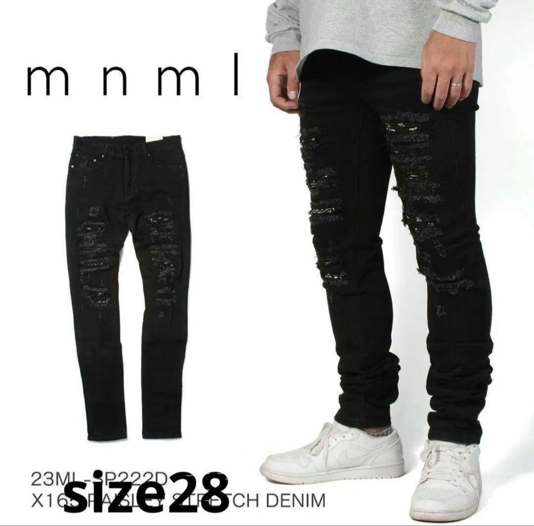 mnml スキニーデニム ブラック ダメージ加工 28