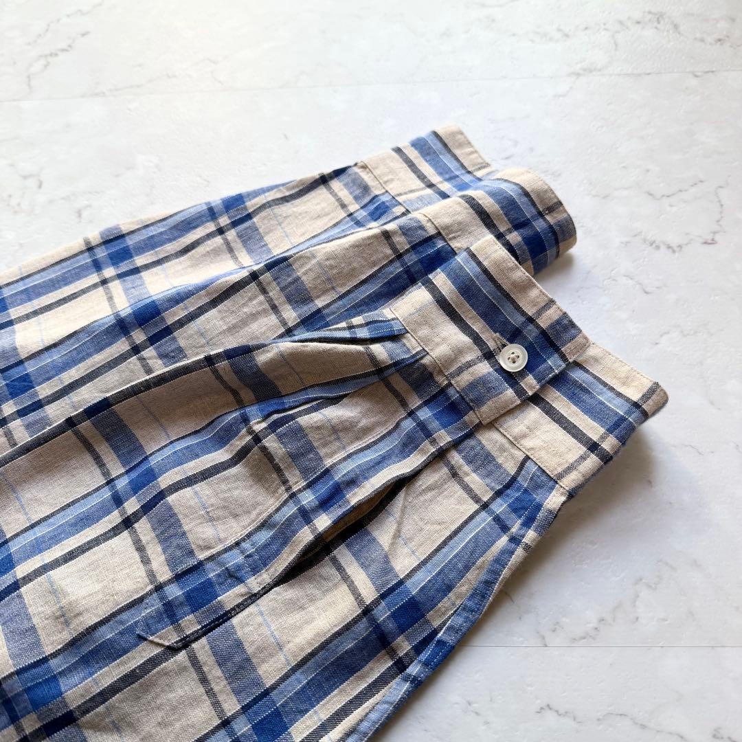 マーガレットハウエル リネン チェック シャツ 3L ブルー ベージュ
