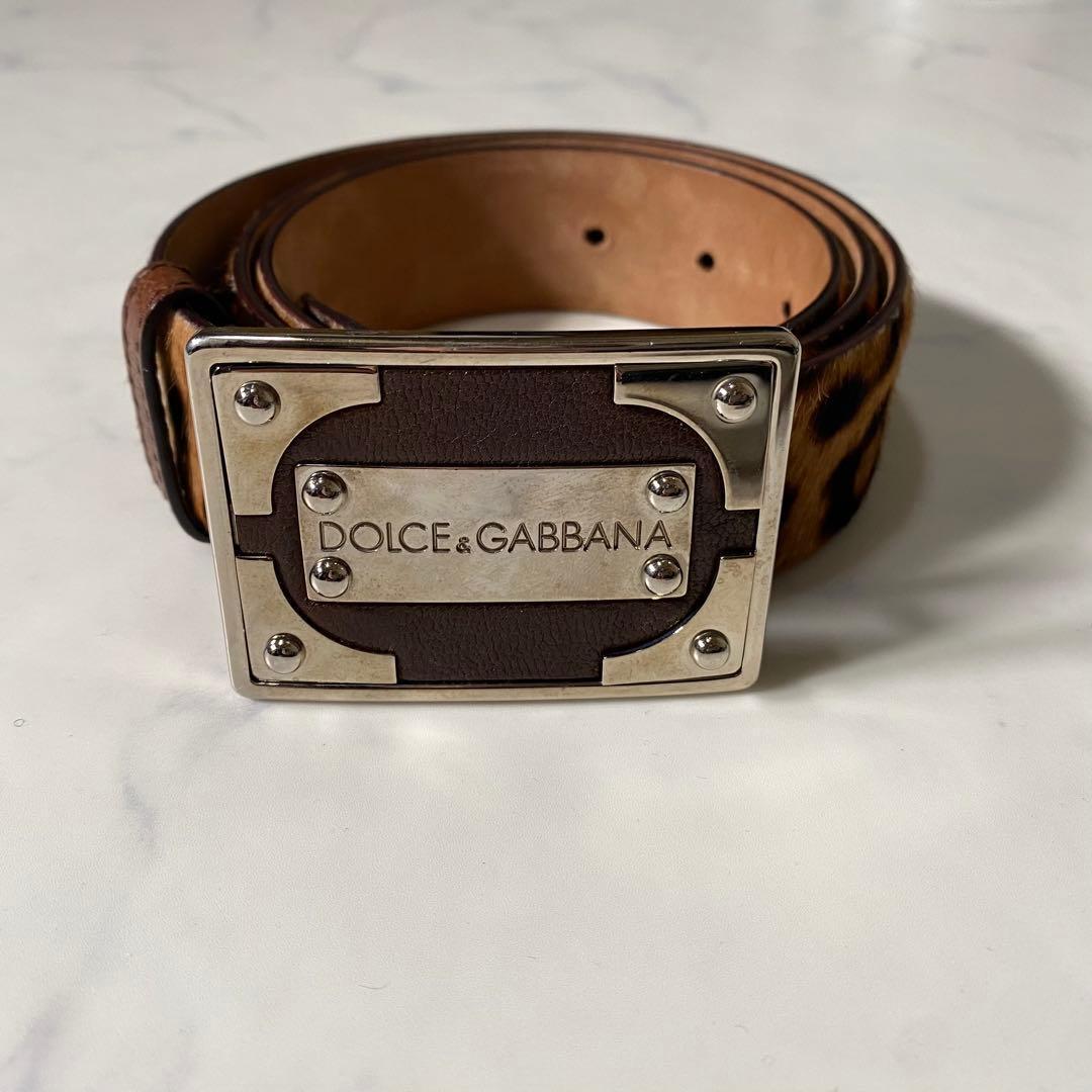 【美品】ドルチェアンドガッバーナ　ベルト　レオパード　プレート　台座　イタリア製