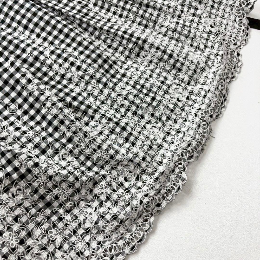 ローズティアラ ギンガムチェック カットワーク刺繍ワンピース 大きめ リボン