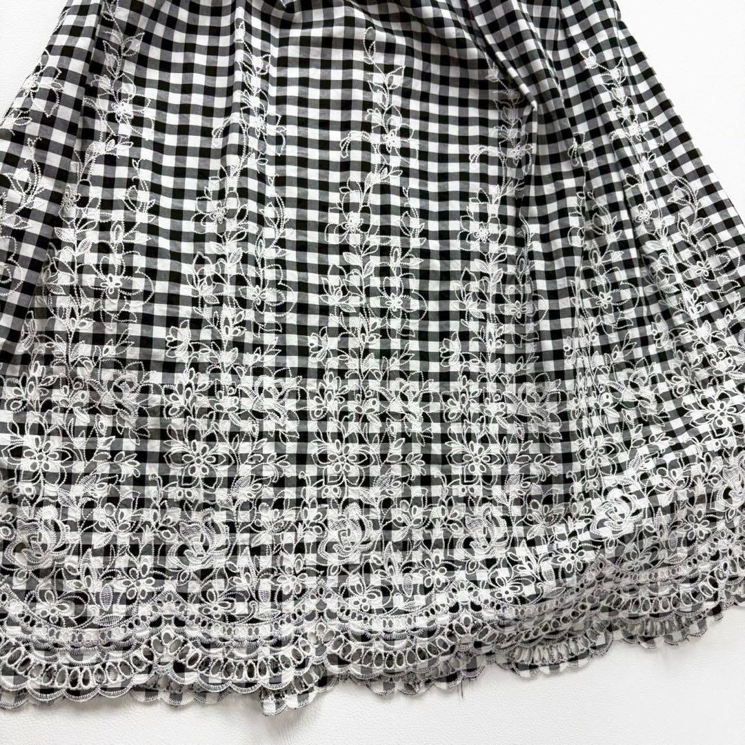 ローズティアラ ギンガムチェック カットワーク刺繍ワンピース 大きめ リボン