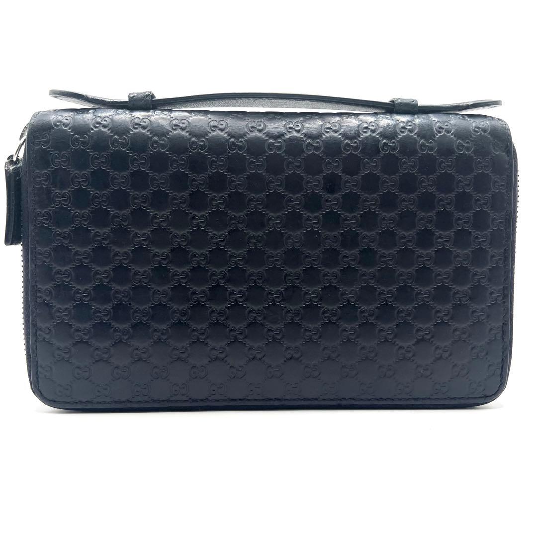 極美品✨グッチ マイクロシマ オーガナイザー ダブルファスナー レザー ネイビー
