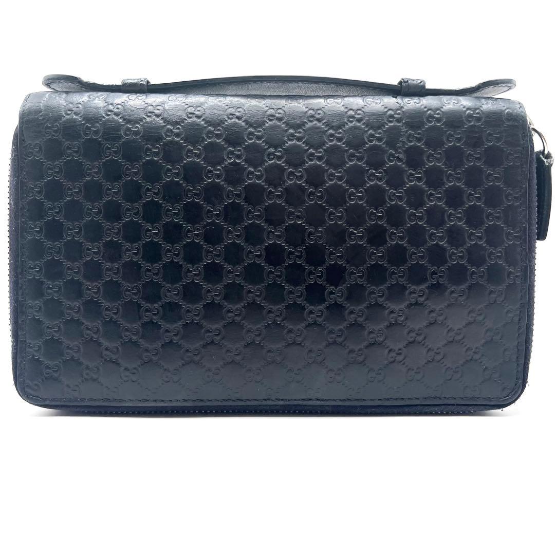 極美品✨グッチ マイクロシマ オーガナイザー ダブルファスナー レザー ネイビー