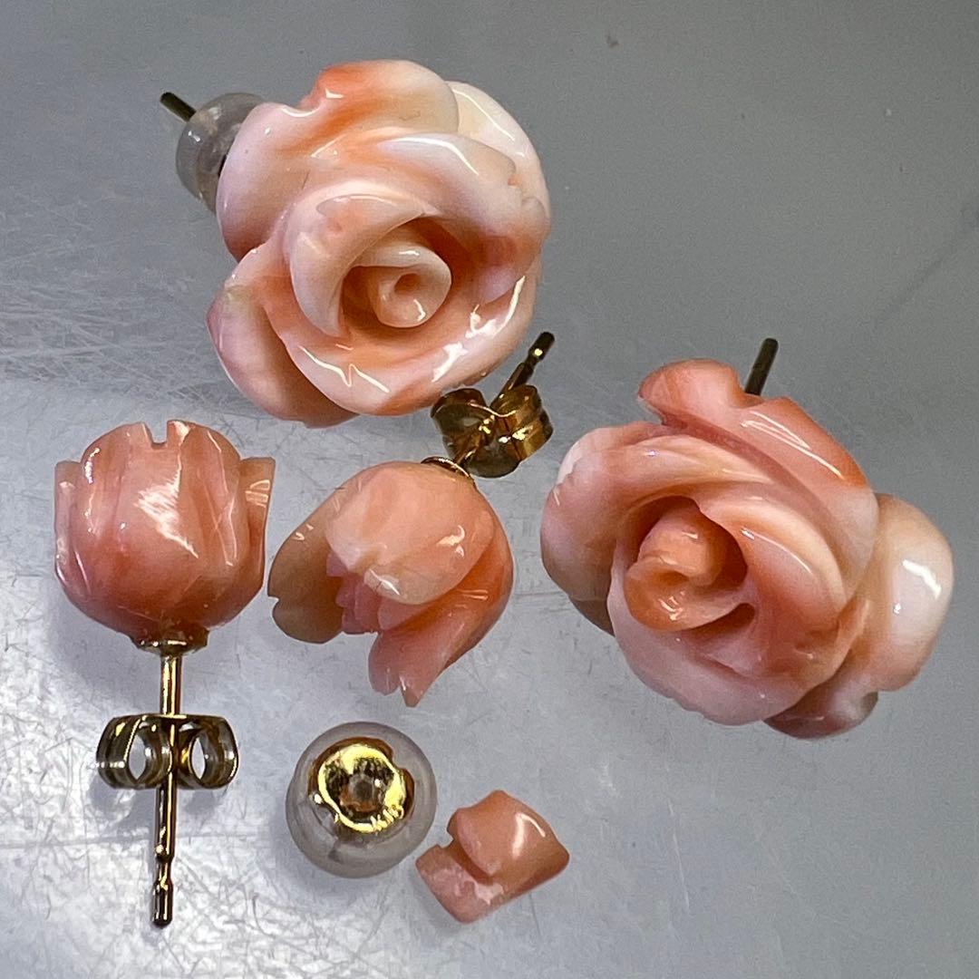 K18刻印　本桃色珊瑚　ピアス　2対セット　6.32g 東K7-1211☆2F