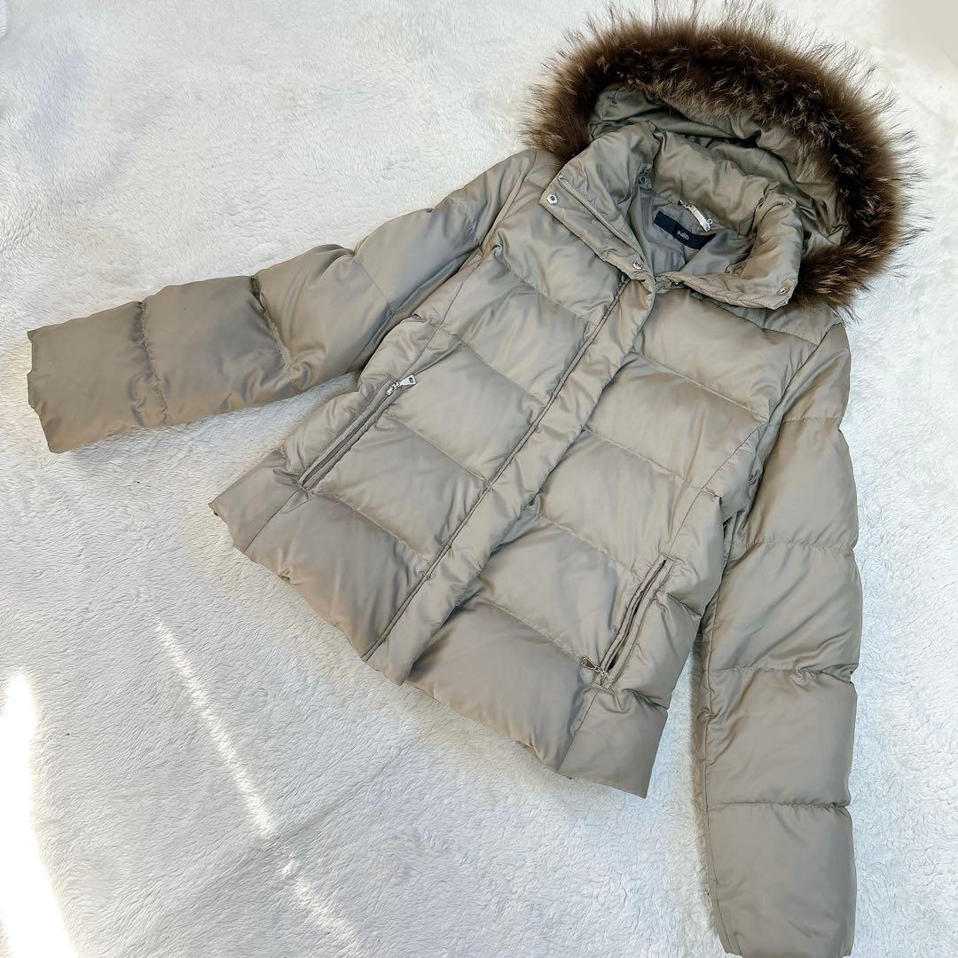 イネド　オリーブグリーン ダウンジャケット ファー付き　大きいサイズ