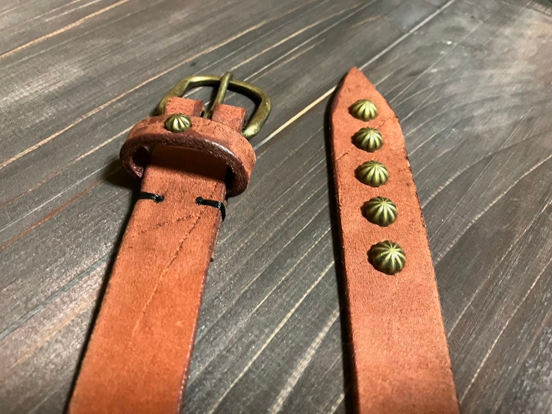【リメイク】　ヴィンテージ　スタッズ　ナロー　ベルト　イタリアレザ　スウェード