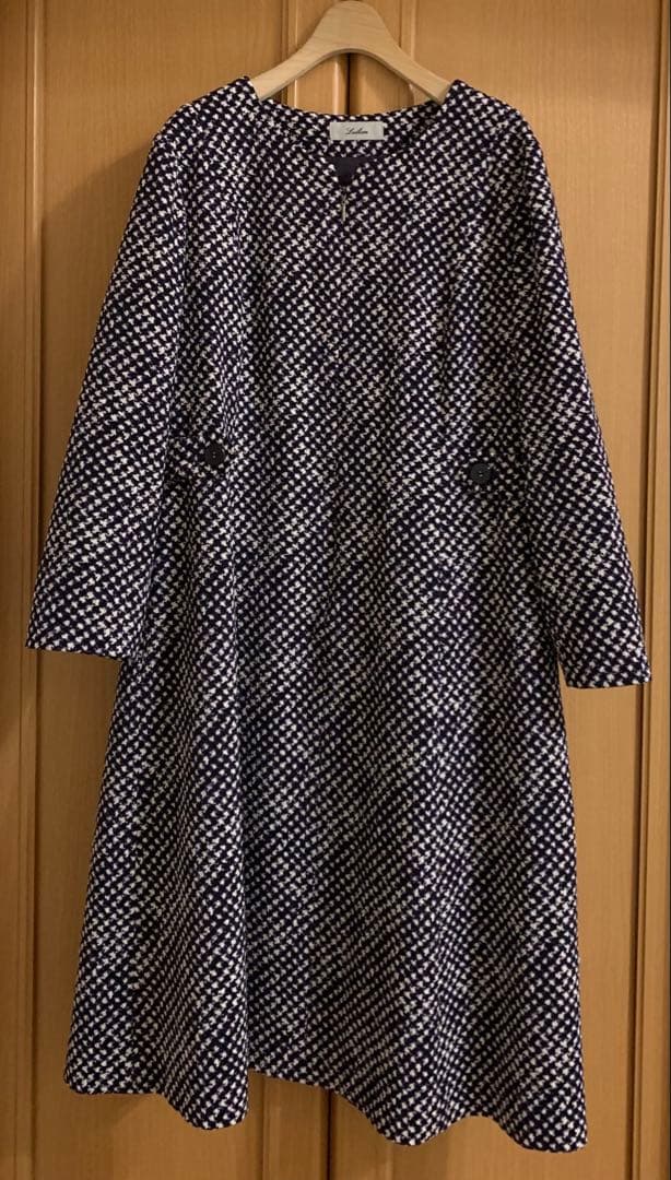 レリアン　千鳥格子プリント　Aラインフレアワンピース　13号　美品　現行タグ