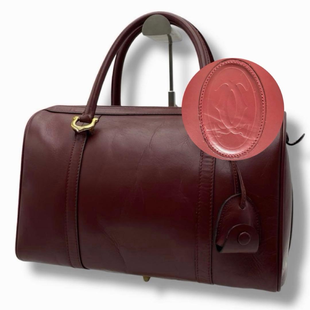 希少 Cartier レザー ハンドバッグ ボストンバッグ Vintage 本革
