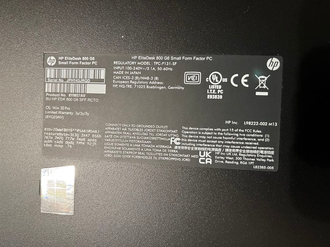 Windowsデスクトップ HP EliteDesk 800 G6 Tower i7-10700 16GB