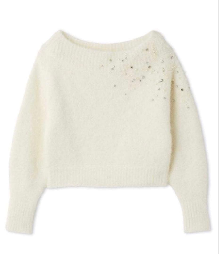 FRAY I.D アルパカシャギービジューオフショルニット IVR