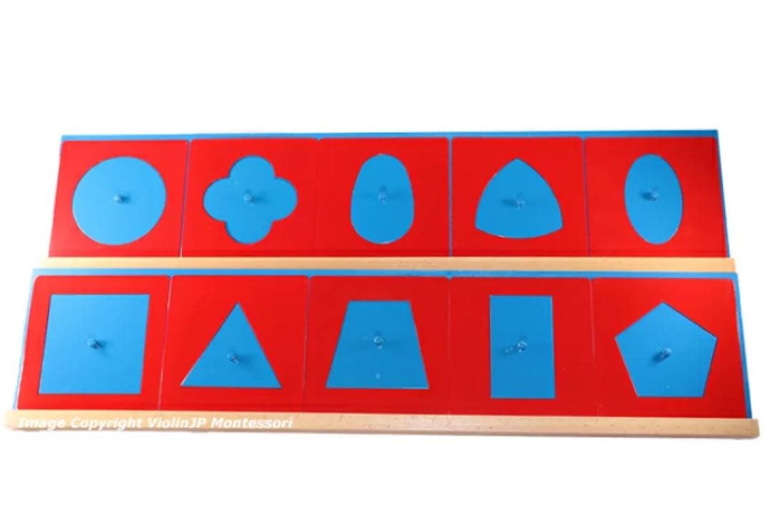 モンテッソーリ　知育玩具 メタルインセッツ　木製台付き　幾何図形パズル