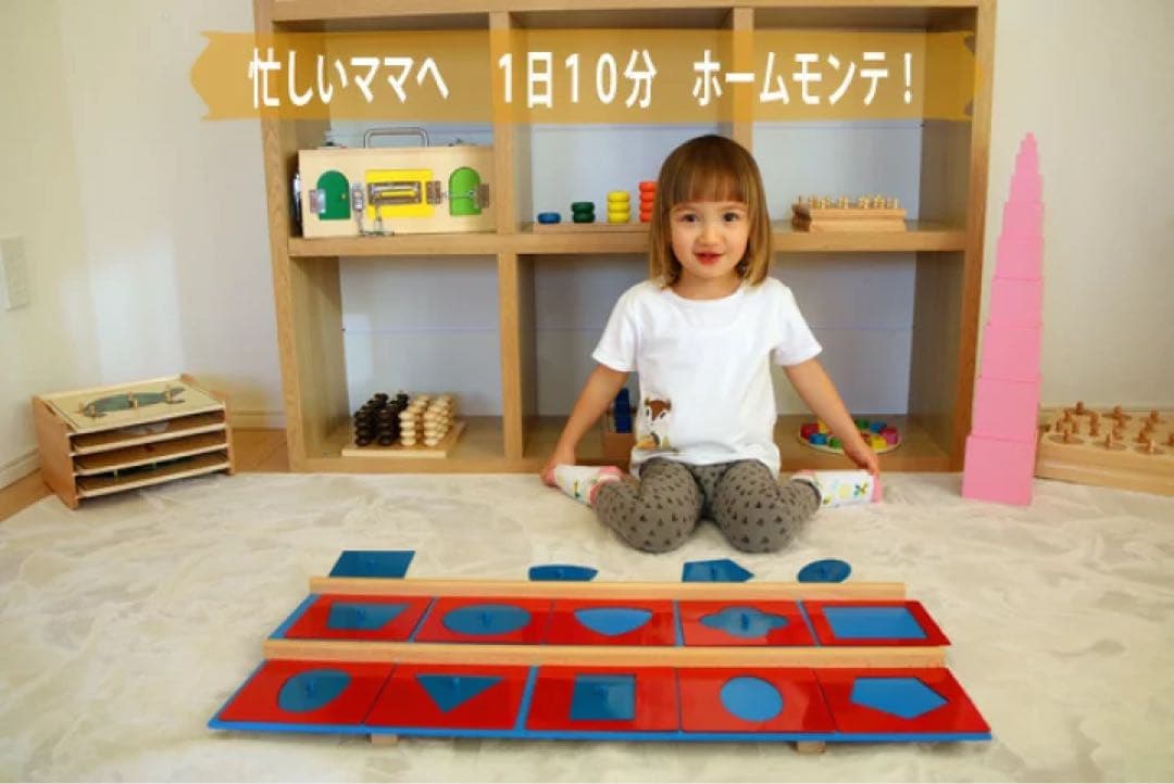 モンテッソーリ　知育玩具 メタルインセッツ　木製台付き　幾何図形パズル