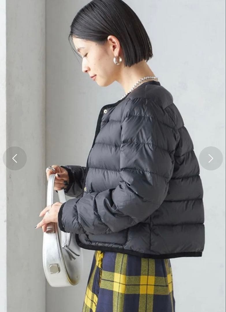 SHIPS別注TAION パイピング ノーカラー ダウン ジャケット タイオン