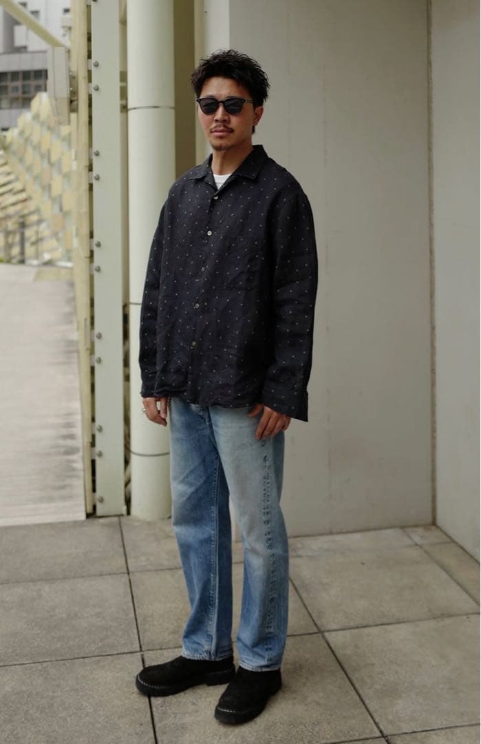 トップス echeveria Linen dot open collar shirts