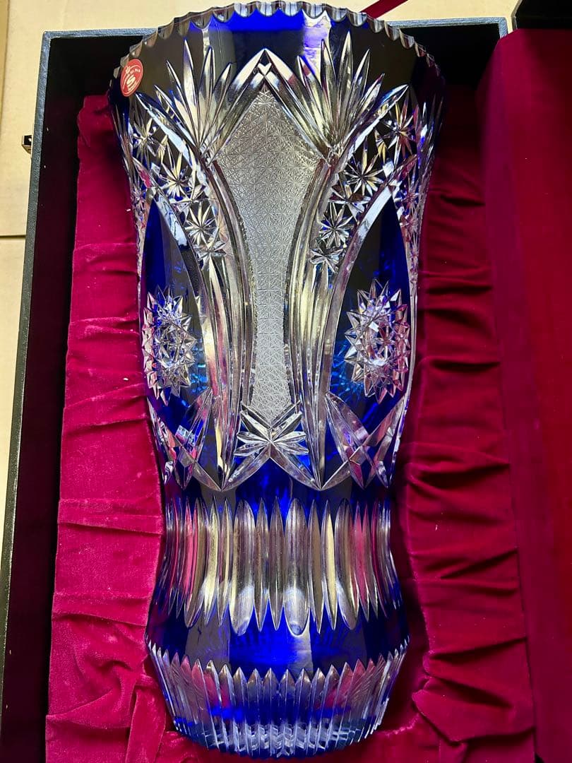 ドイツ　クリスタルガラス花瓶 色披 大型 高さ約40cm