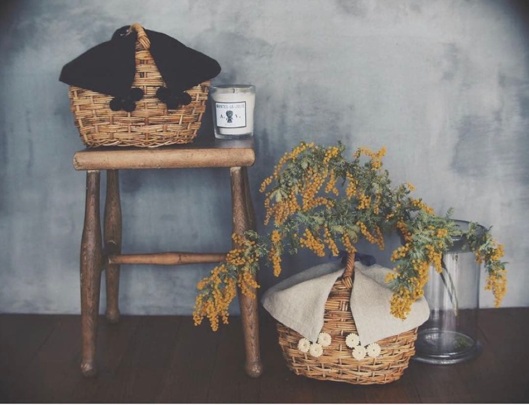 poritorie マーガレット刺繍 リネンカバー かご バスケット