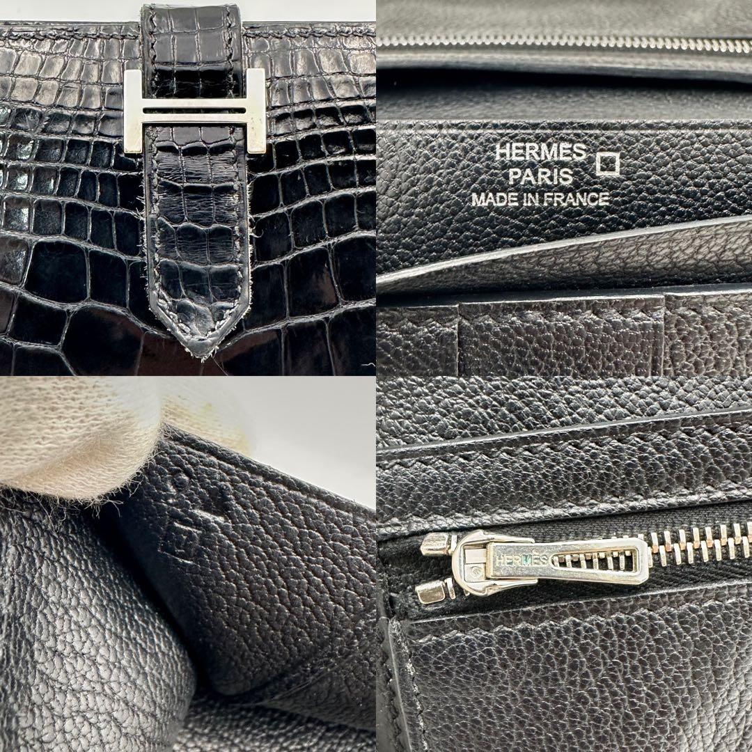鑑定済✨ エルメス アリゲーター ベアン SV金具 長財布 ウォレット