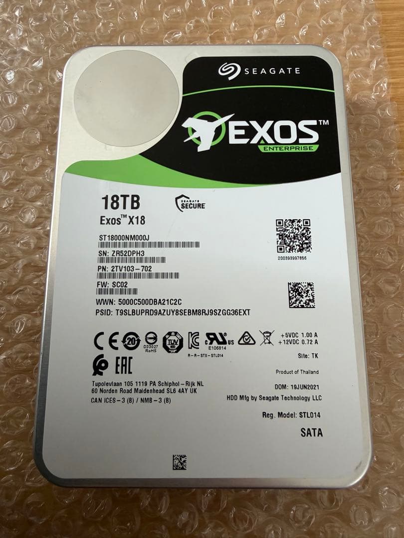 外付けハードディスク・ドライブ Seagate Exos X18 18TB HDD 7200RPM