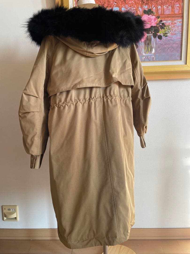 スプーム ファー付き　ダウンコート フード付きベージュ モッズ風コート 36