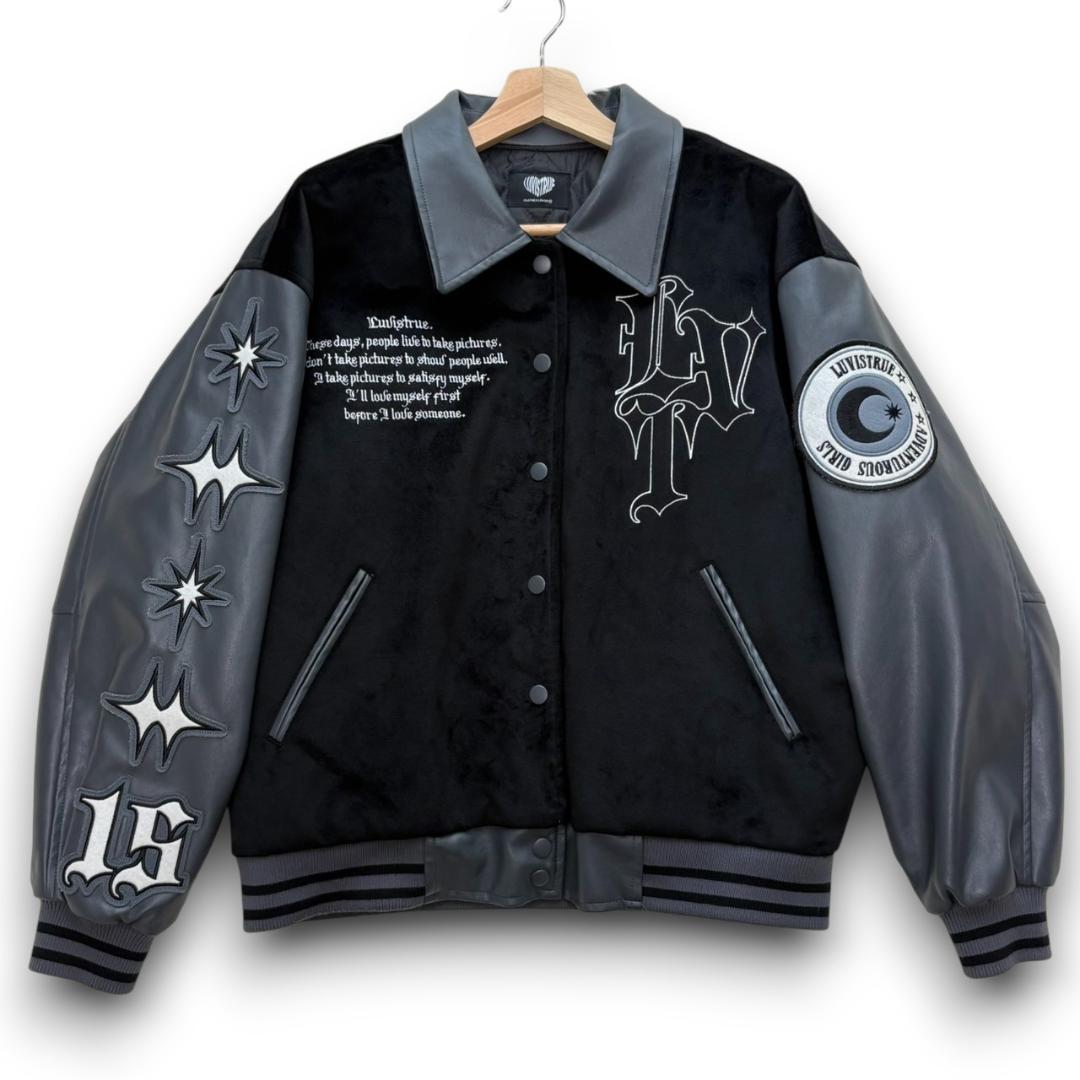 【美品】韓ドル着用 MZ LVT VARSITY JACKETチャコール 秋冬