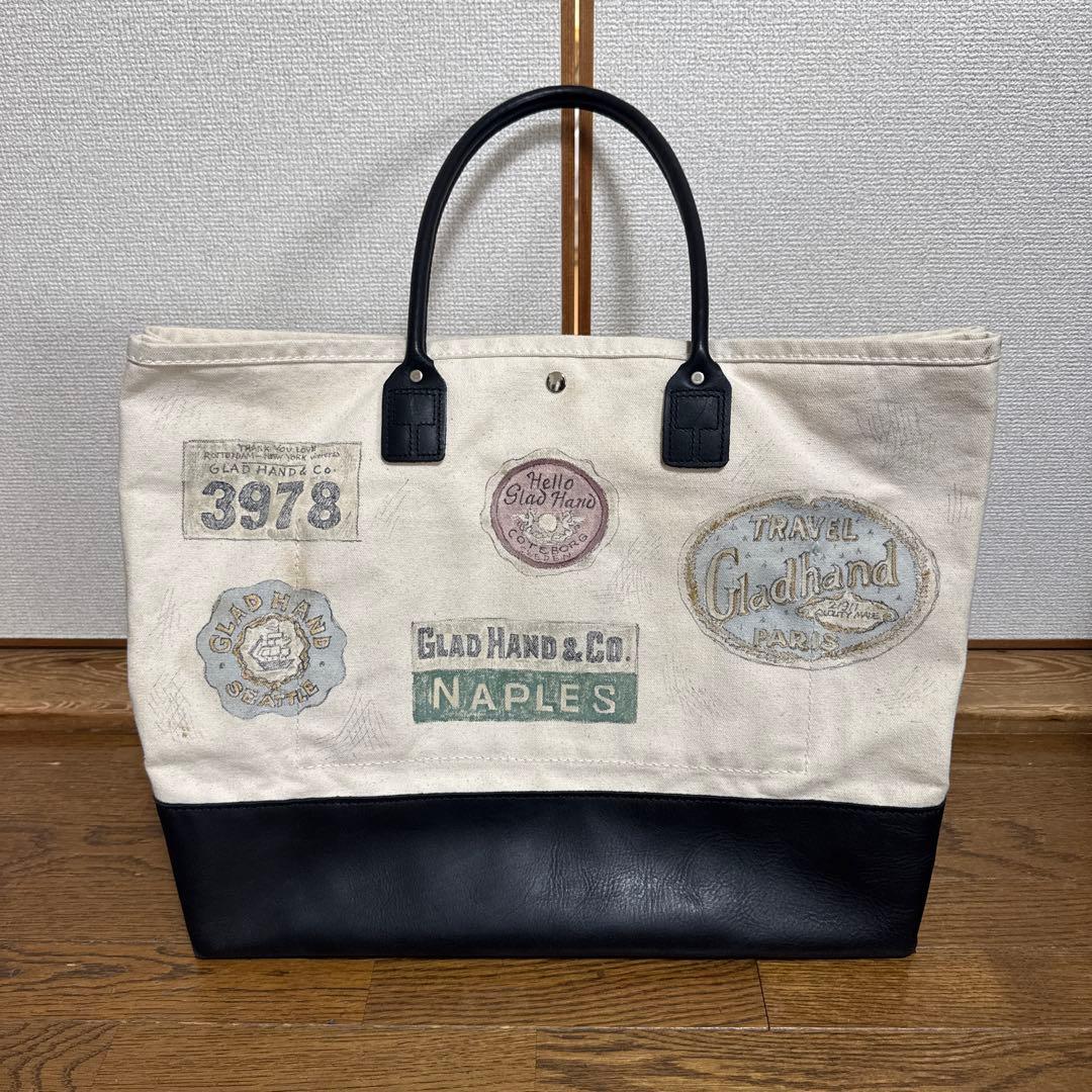 GLADHAND ハンドペイント ヘリテージレザー　キャンバス トートバッグ