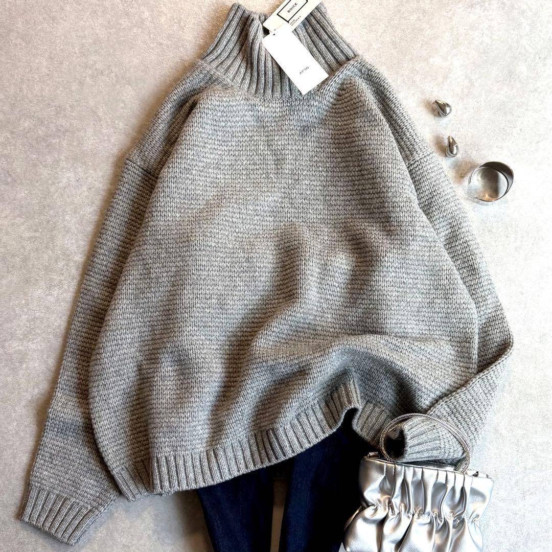 タグ付 ATON エイトン LAMBS WOOL ボトルネックセーター グレー