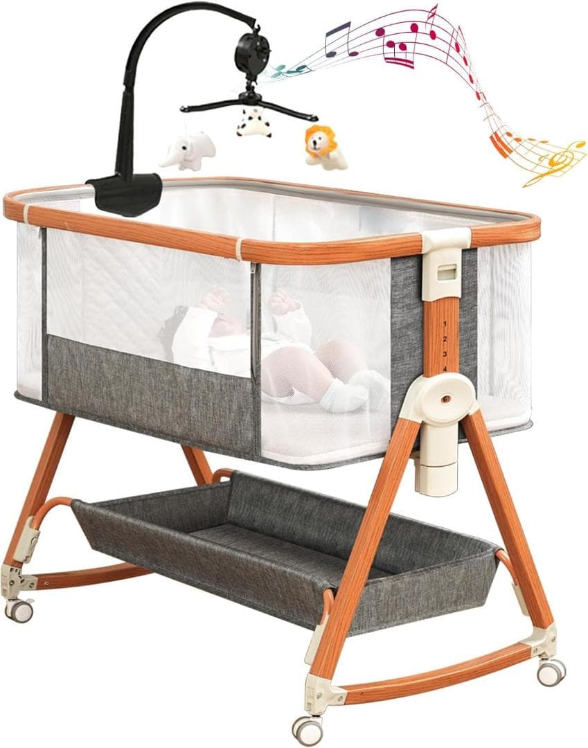 ベビーベッド 添い寝ベッド 木色 乳児用ベッド 多機能 高さ6段調節可能