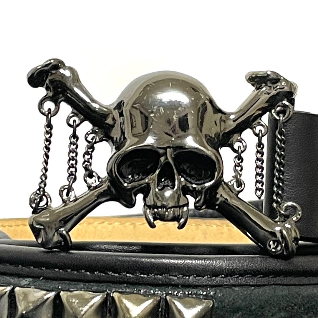 【希少】Roen ロエン スタッズ レザー ベルト 黒 スカル 髑髏 ガンメタ