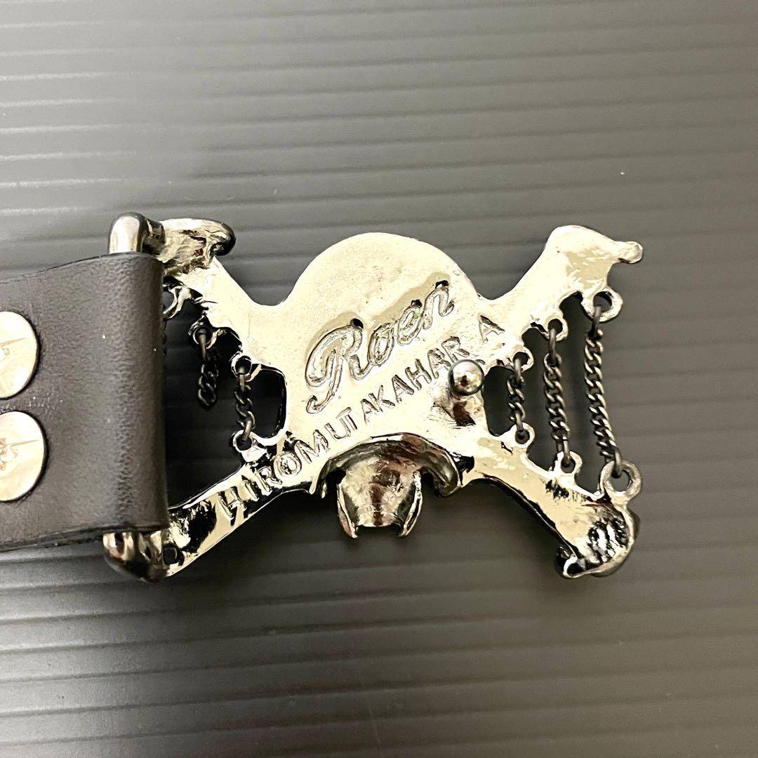 【希少】Roen ロエン スタッズ レザー ベルト 黒 スカル 髑髏 ガンメタ