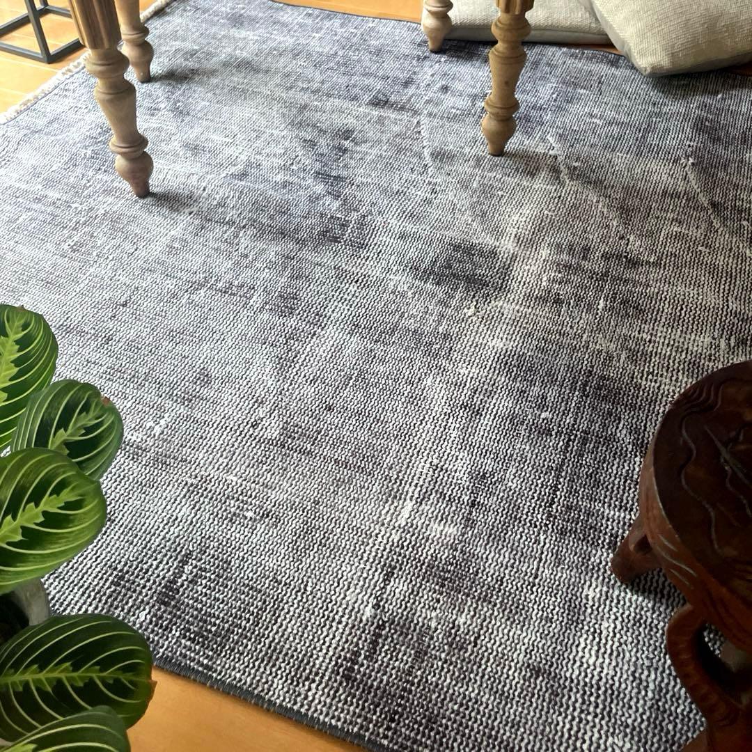 105×172 ダークグレイ　オーバーダイ　ワンカラー　トルコヴィンテージラグ