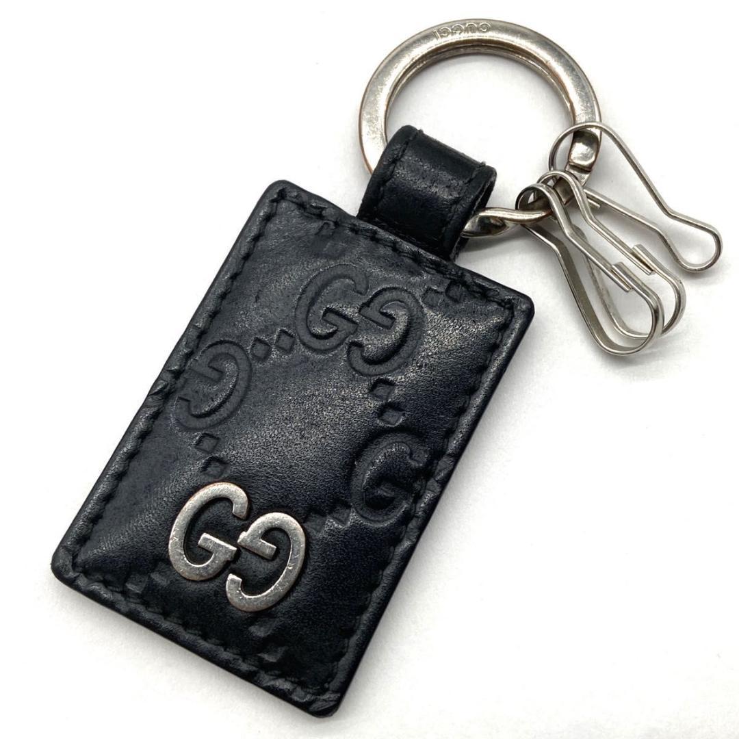 【極美品】GUCCI　シマ　GG　キーリング　ブラック　インターロッキング