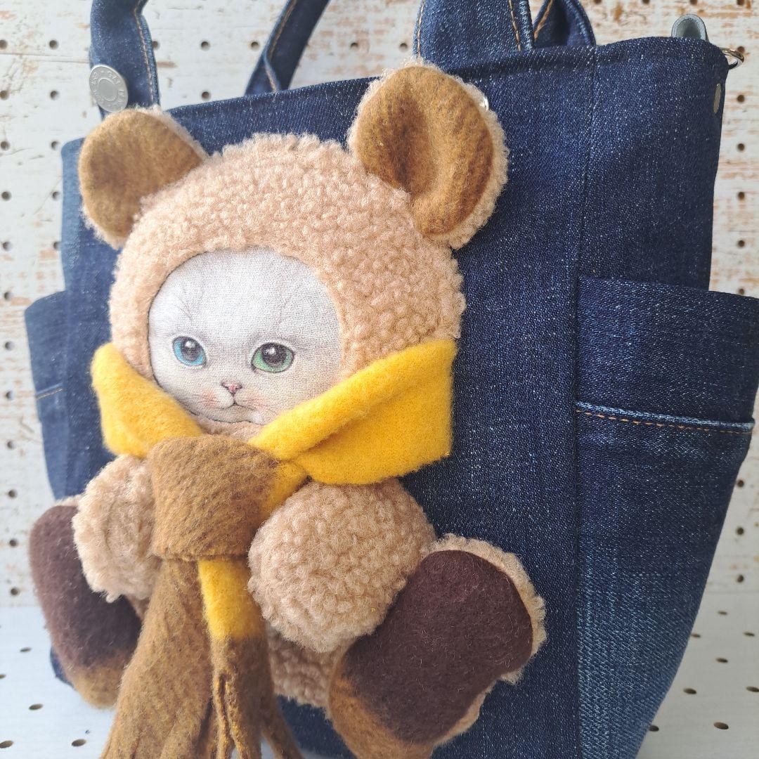 ゆ*ら様 コヤンイサムチョン　オッドアイねこ　デニムリメイクトートバッグ