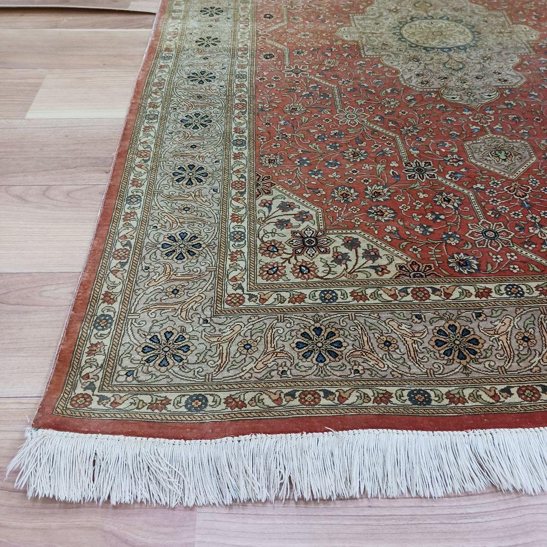 Y3196 高級ペルシャ クム産 工房サイン シルク100% 手織100万ノット