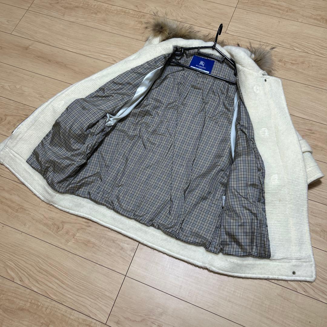 バーバリーブルーレーベル　モヘア　コート　ノバチェック　ファー付き　38