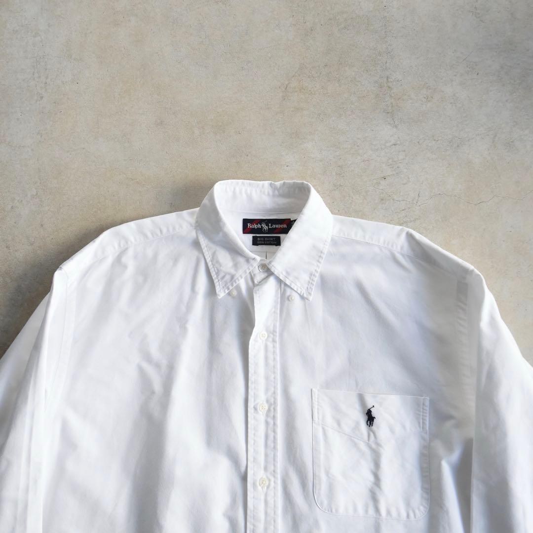 90s ラルフローレン BIGSHIRT ビックシャツ 長袖シャツ M ホワイト