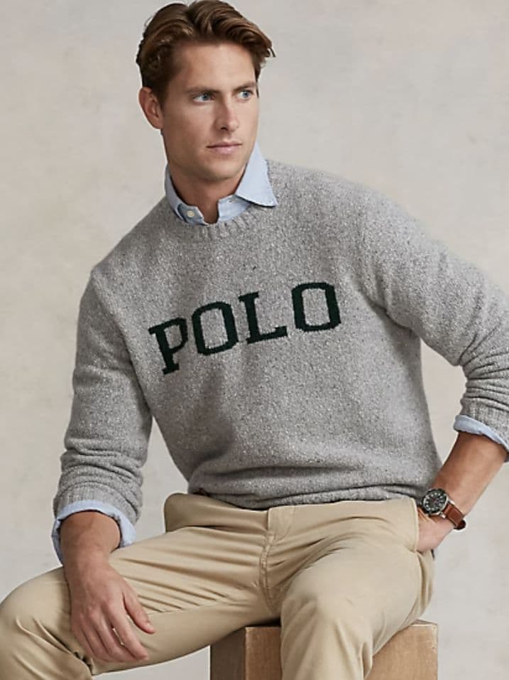 ​極美品ポロラルフローレン POLOロゴ ニット セーター グレー L 現行タグ