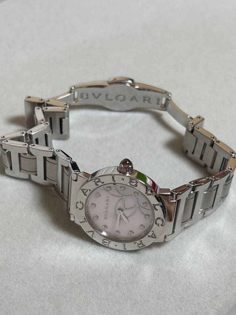 【美品】BVLGARIブルガリ　ピンクシェルレディース腕時計