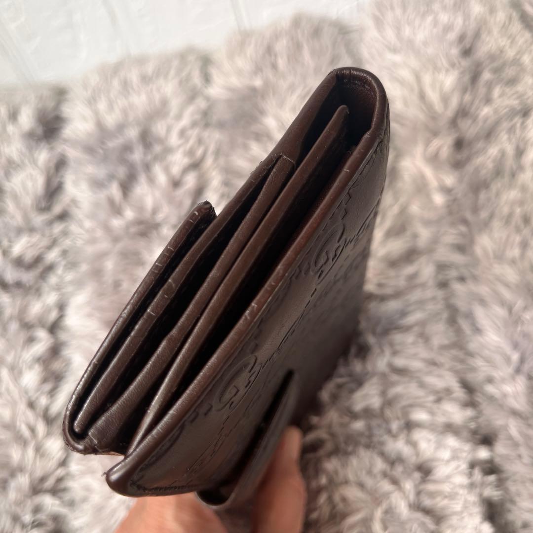 良品✨GUCCI シマ　ロゴプレート　Wホック　ダークブラウン　長財布　メンズ