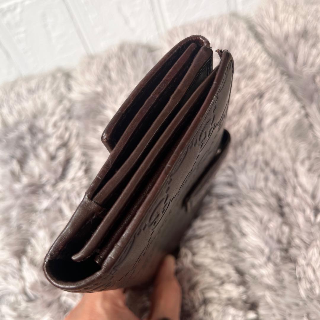 良品✨GUCCI シマ　ロゴプレート　Wホック　ダークブラウン　長財布　メンズ