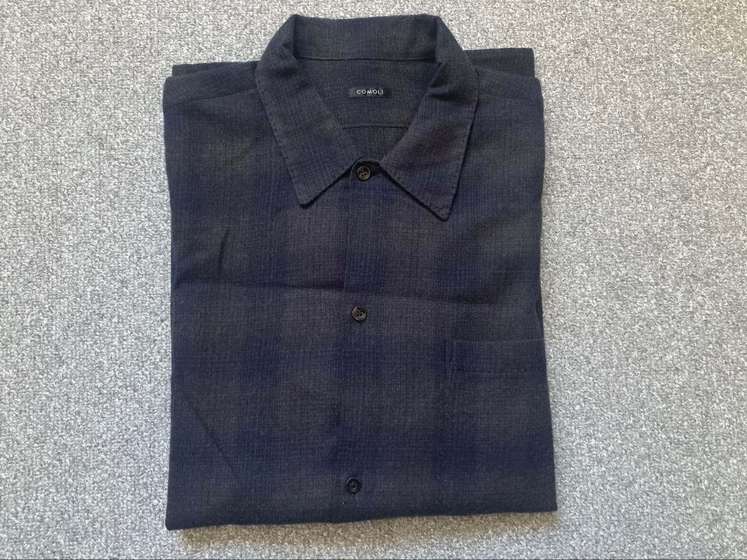 COMOLI コモリ ウールチェックオープンカラーシャツ NAVY 3
