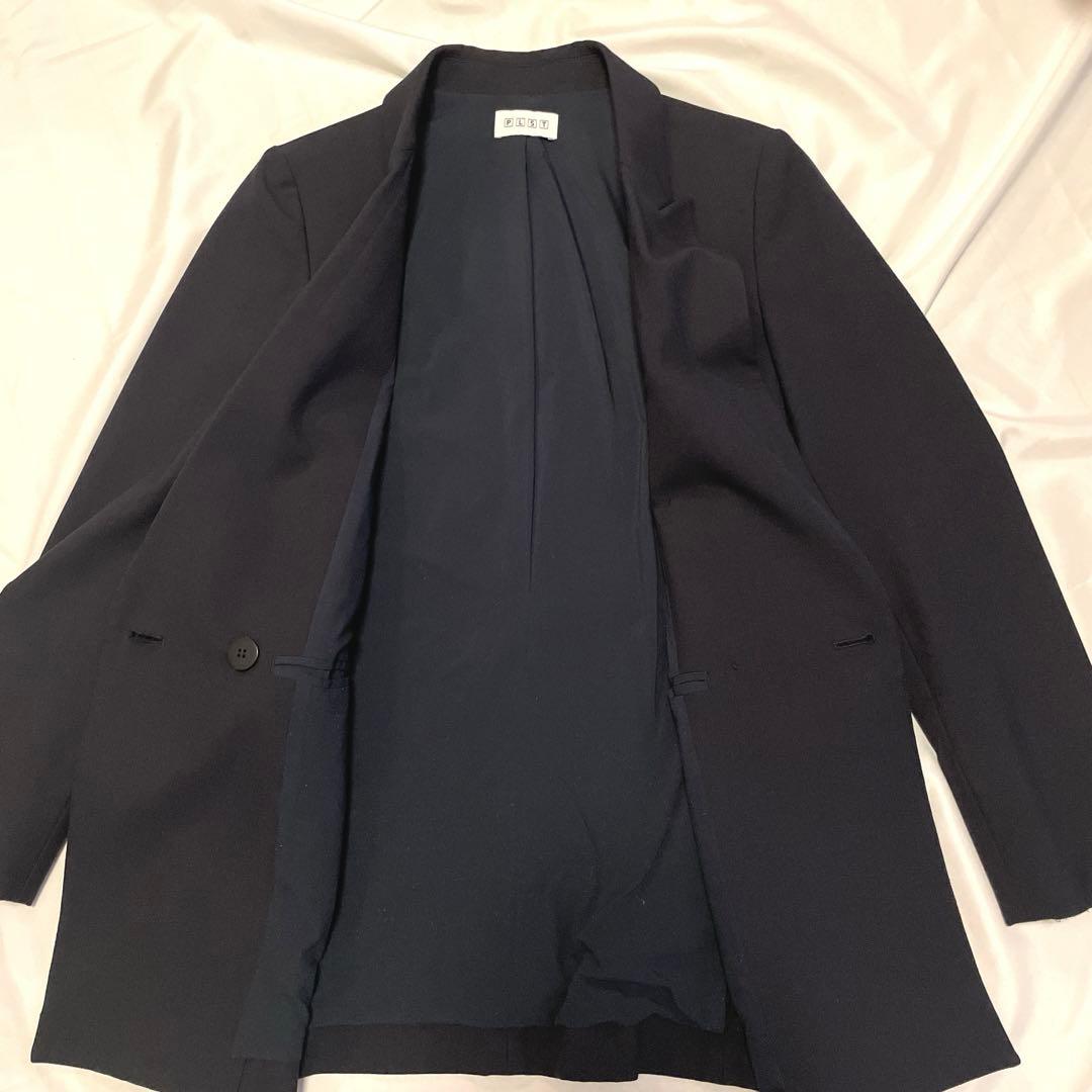【美品】PLST ネイビー ダブルボタン テーラードジャケット　セットアップ