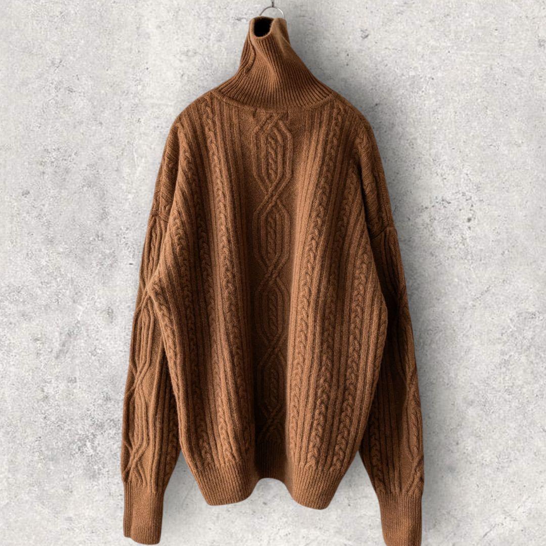grabre グラブレ カシミヤ100% ケーブル タートルネック ブラウン