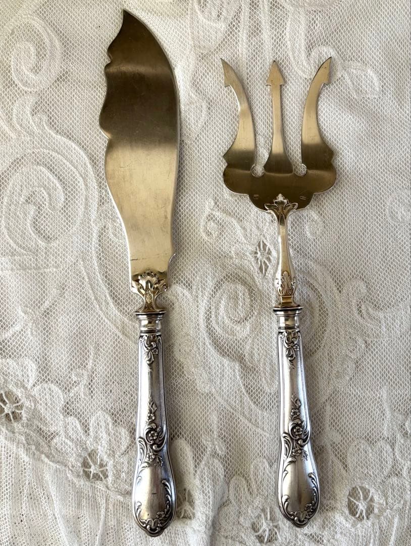 フランスアンティーク サーバー サービング ナイフ フォーク シルバーカトラリー