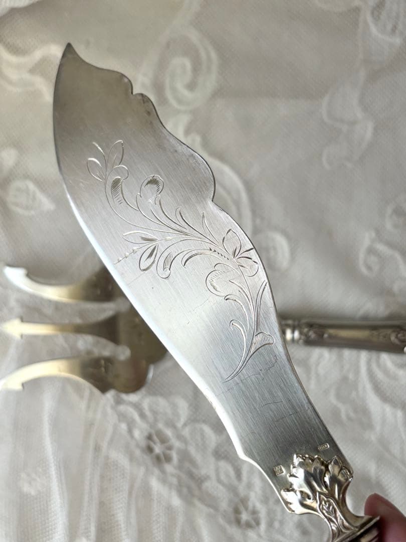 フランスアンティーク サーバー サービング ナイフ フォーク シルバーカトラリー